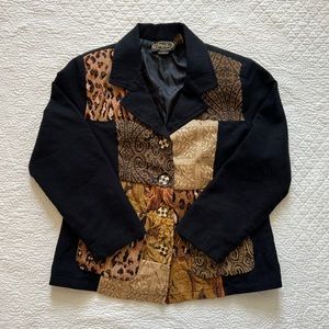 Vintage 90s patchwork tapestry blazer with unique buttons, size L
